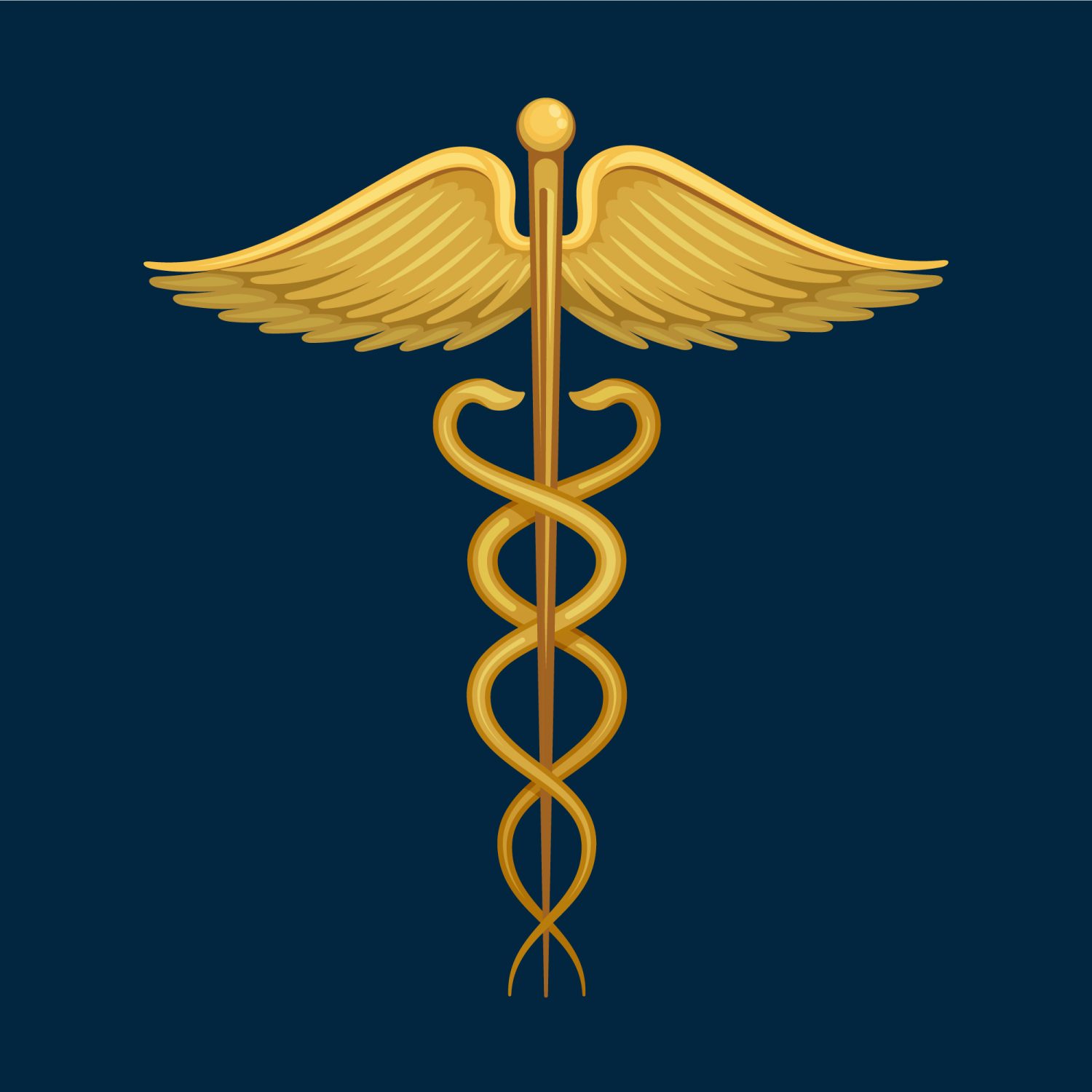 Image of a golden caduceus, the symbol of medicine.