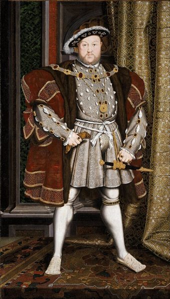 Portrait of Henry VIII by an artist in the style of Hans Holbein the Younger, image courtesy of Wikimedia Commons. Henry VIII claimed he ruled by divine right and was above the church and law.
