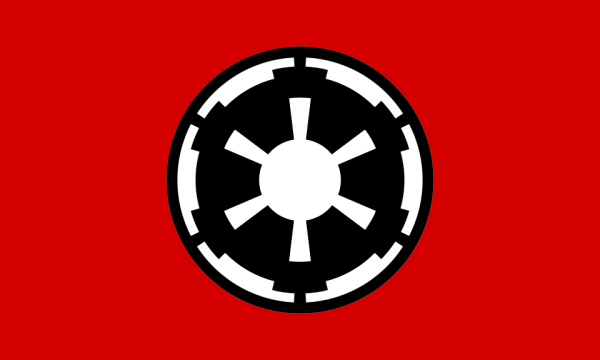 Banner used by the first Galactic Empire from the Star Wars franchise: “The flag and iconography of the Empire resembles those of the Nazi Party and Germany during its rule.”