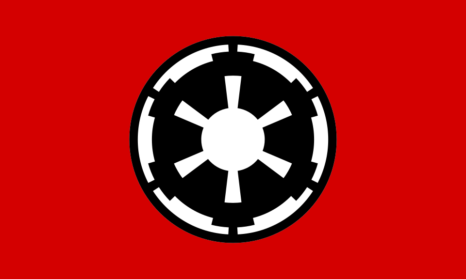 Banner used by the first Galactic Empire from the Star Wars franchise: “The flag and iconography of the Empire resembles those of the Nazi Party and Germany during its rule.”
