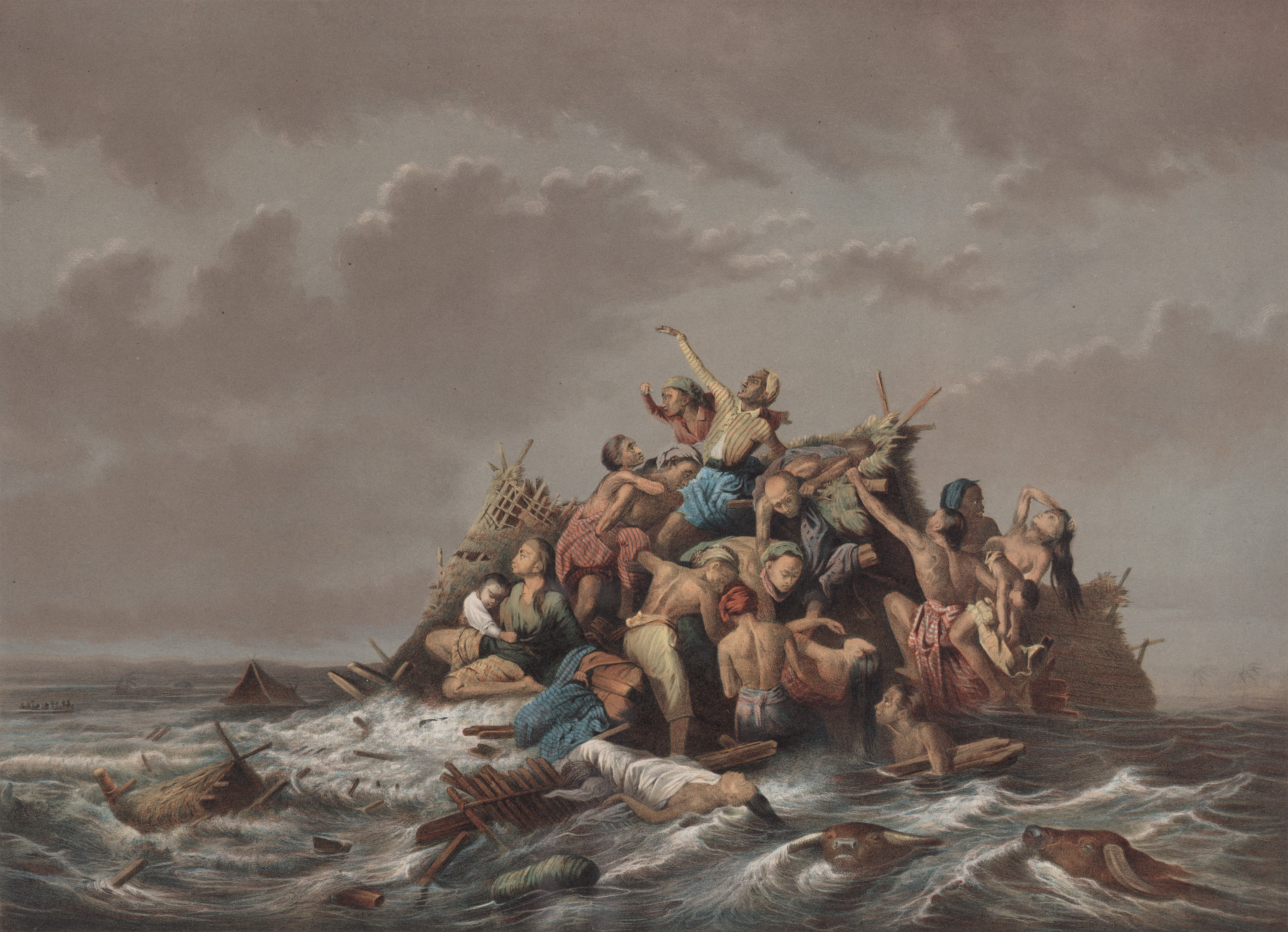 Painting of people seeking refuge from flood in Java by Raden Saleh, circa 1865, image courtesy of Wikipedia