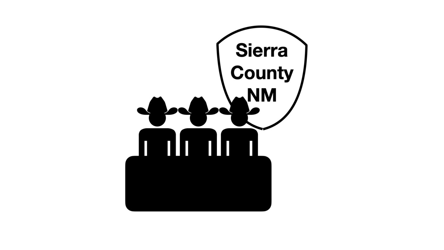 Cartoon showing three cowboy hatted men sitting behind a desk with Sierra county logo behind them