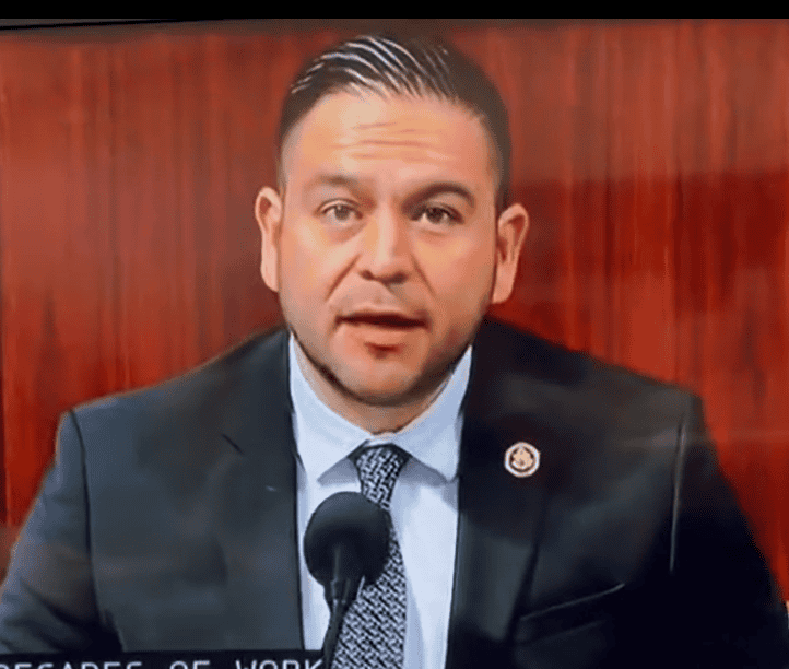 Congressman Gabe Vasquez speaking in the House chambers