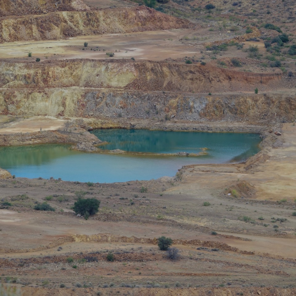 Old pitlake at Copper Flat Mine, left from the last mining operation there in 1982.