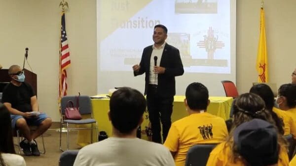 Congressman Gabe Vasquez addressing Hobbs, New Mexico, audience