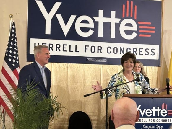 U.S. House Speaker Kevin McCarthy and Yvette Herrell at her 2024 announcement rally yesterday