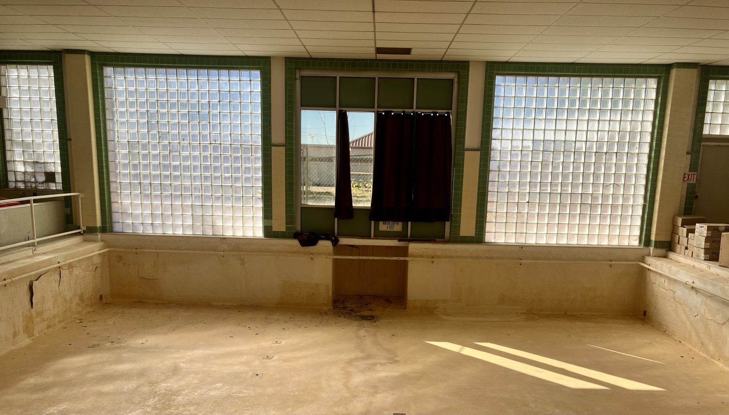 The empty pool in the physical therapy room of the old Carrie Tingley Hospital.