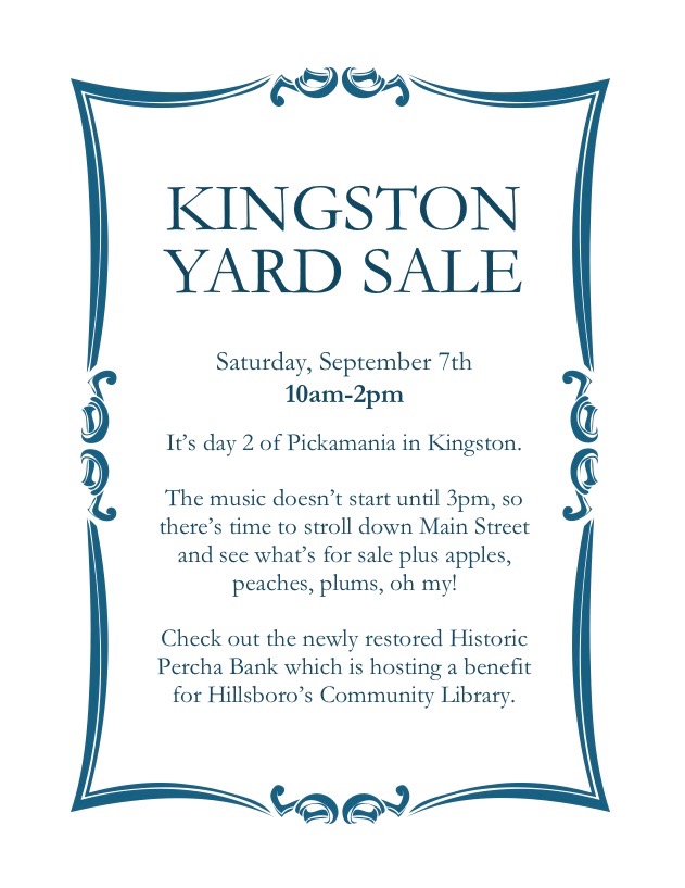 Kingston yard sales this Saturday 10am til 2pm.