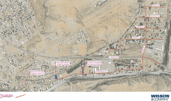 Map of the vacuum system's location, image from Wilson & Company's preliminary engineering report