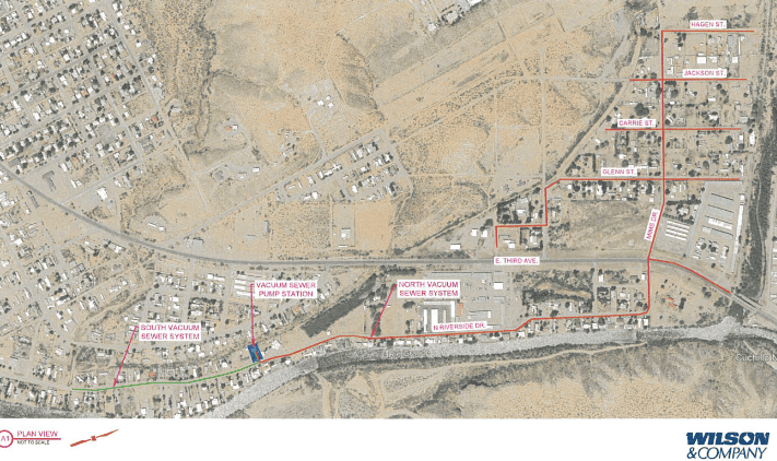 Map of the vacuum system's location, image from Wilson & Company's preliminary engineering report