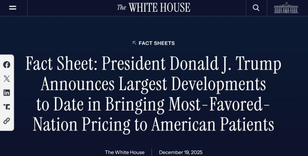 Screenshot of White House website showing announcement of successful government negotiations with drugmakers on lowering drug prices for Americans.