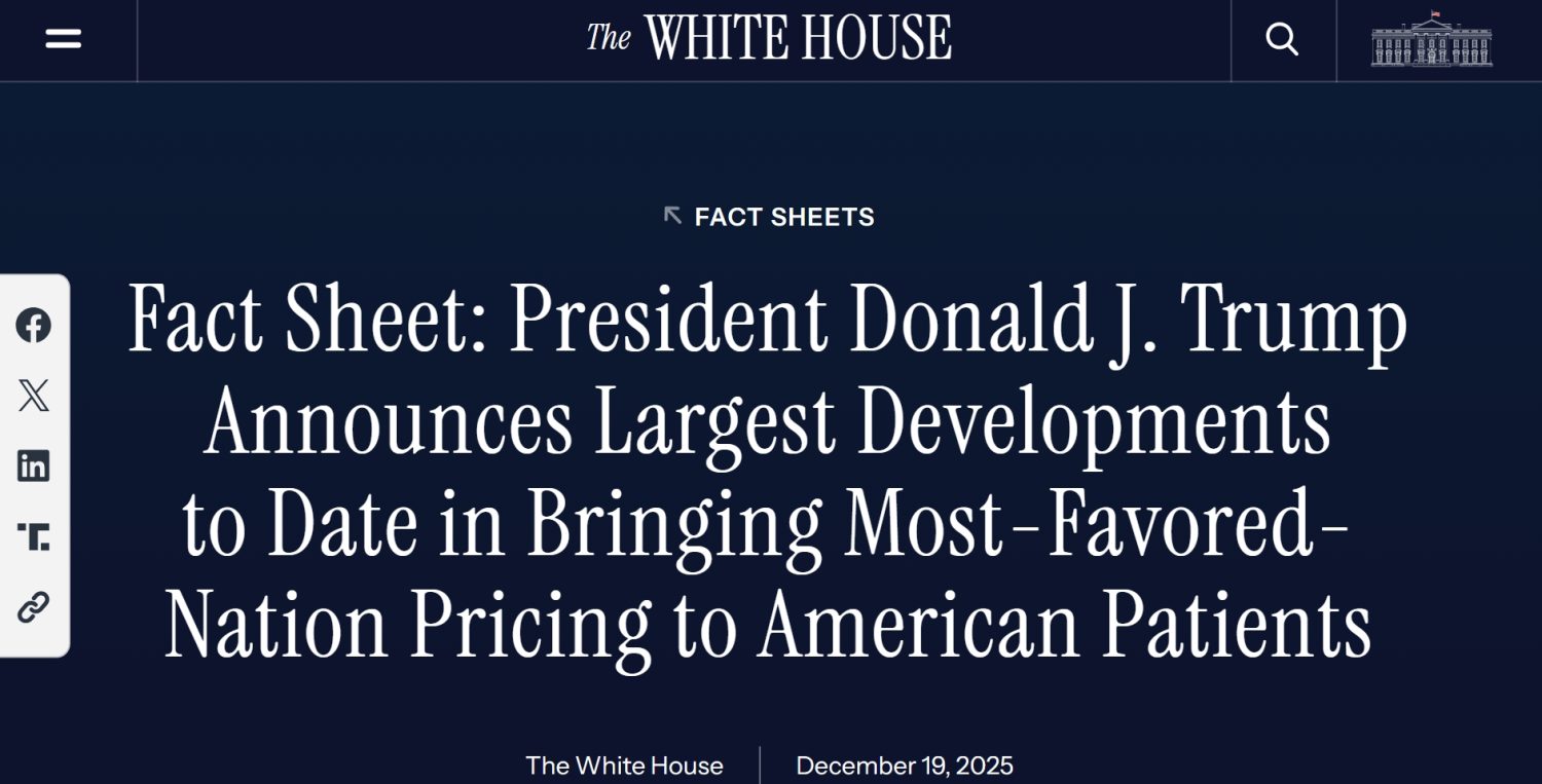 Screenshot of White House website showing announcement of successful government negotiations with drugmakers on lowering drug prices for Americans.