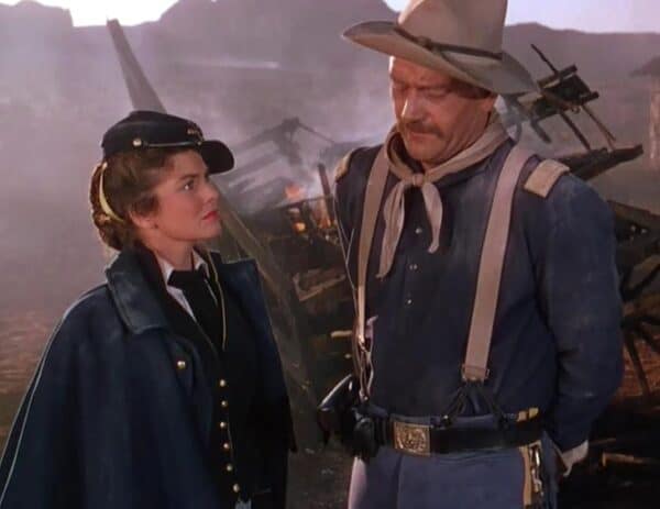 Joanne Dru and John Wayne in the movie "She Wore a Yellow Ribbon."