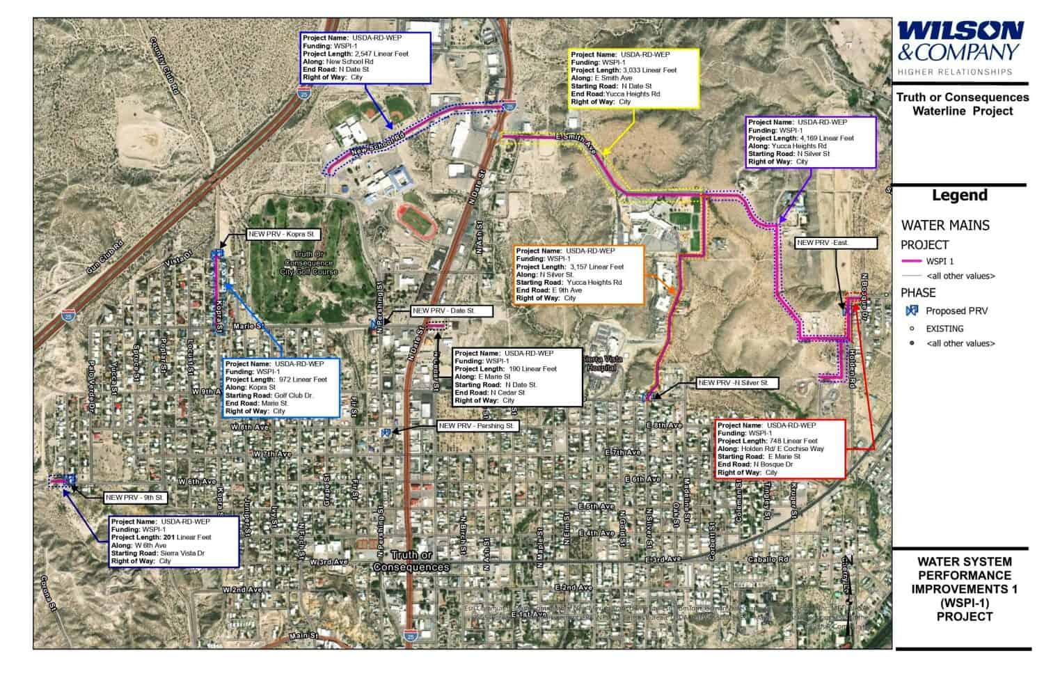 Map of  water project, Water Systems Performance Improvements 1, which should start soon. Image from Wilson & Co. engineering report.