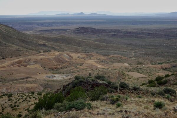 Looking east over Copper Flat Mine at the Rio Grande valley of the Chihuahuan desert.