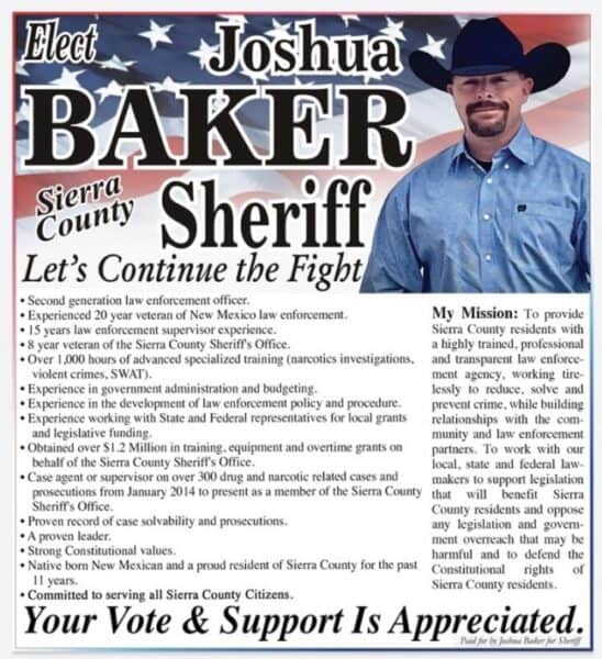 Sheriff's candidate Lt. Joshua Baker's campaign ad from his Facebook page